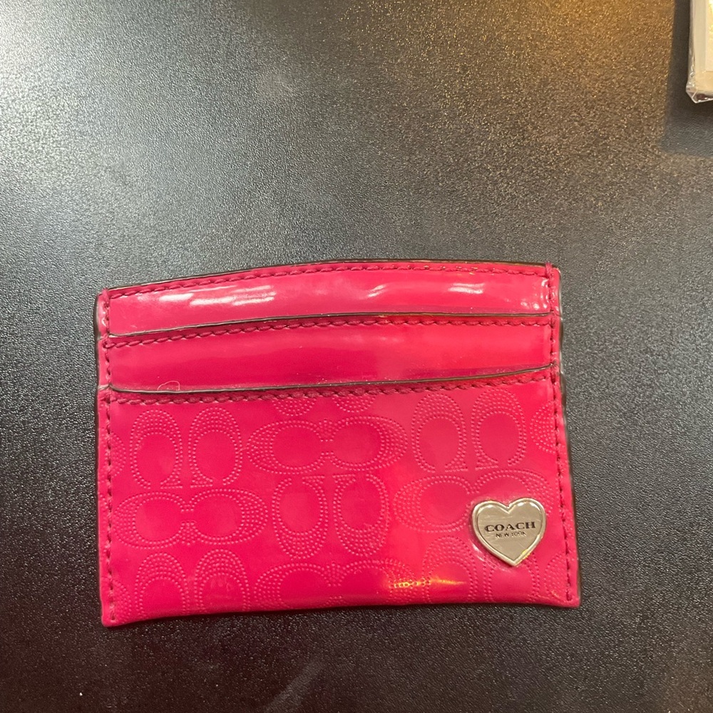 Coach Fuchsia Card Holder with Heart Logo